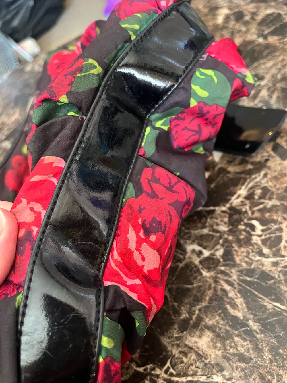 Betsey Johnson Black Shoulder Bag with Red Roses and Pink Skulls Betsyville - Picture 11 of 16